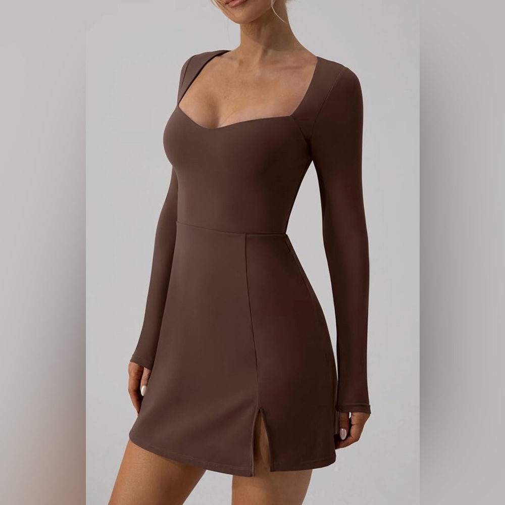 QINSEN Bodycon Stretch Mini Dress Medium Sweetheart Tennis Pickleball Athleisure